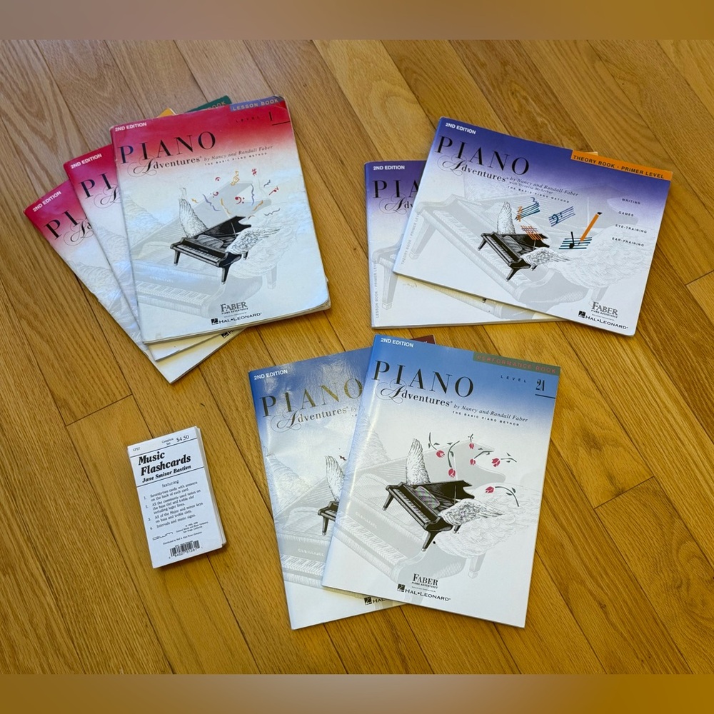 Piano Adventures level 1,2,3 theory, lesson and performance + bonus flashcards